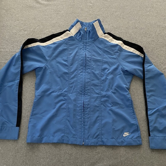 Nike Sportswear Track‎ Jacket Women's Medium Blue Striped Sleeve Microfiber Zip - Picture 2 of 15